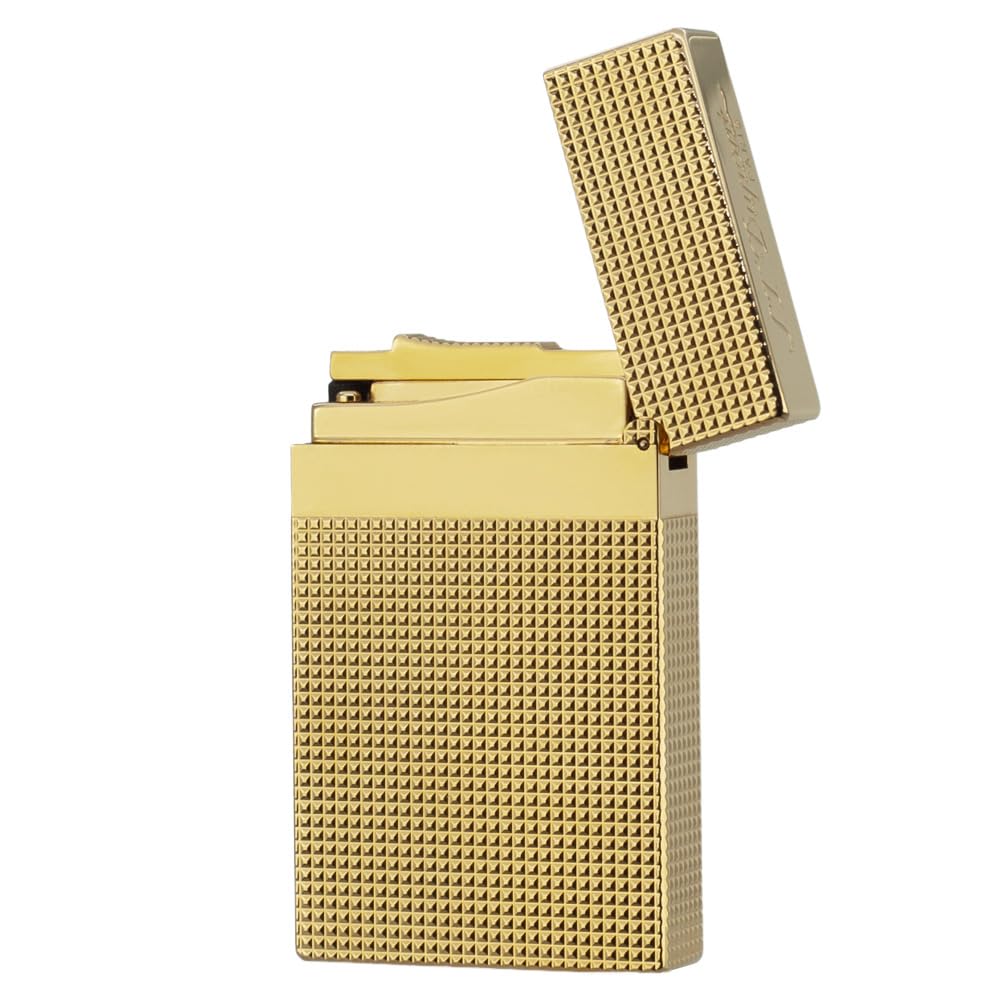 Classic Diamond Head Lighter, Ligne 2 Lighters, Adjustable Soft Flame, Ping Sound, Gift for Men Dad Boyfriend (Gold Single Flame)