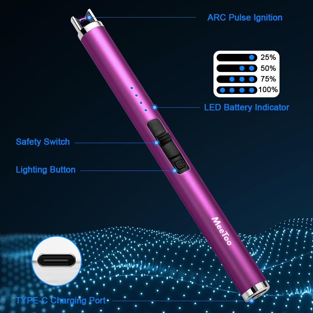 MeeToo Candle Electric Lighter Rechargeable USB Type-C Lighters for Candle Christmas Kitchen Camping Party, Gifts for Wife Women Men Nana Black