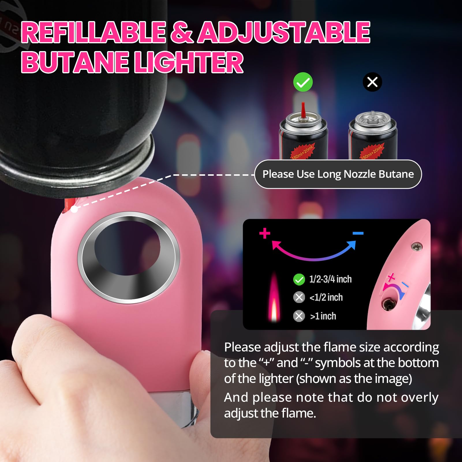 Cool Butane Torch Lighter, Funny Keychain Lighters for Candle BBQ, Refillable&Adjustable EDC Pocket Lighter with Windproof Jet Flame, Unique Gifts for Men Women (Black)