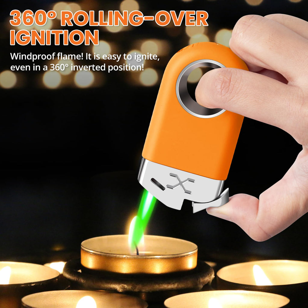 Cool Butane Torch Lighter, Funny Keychain Lighters for Candle BBQ, Refillable&Adjustable EDC Pocket Lighter with Windproof Jet Flame, Unique Gifts for Men Women (Black)