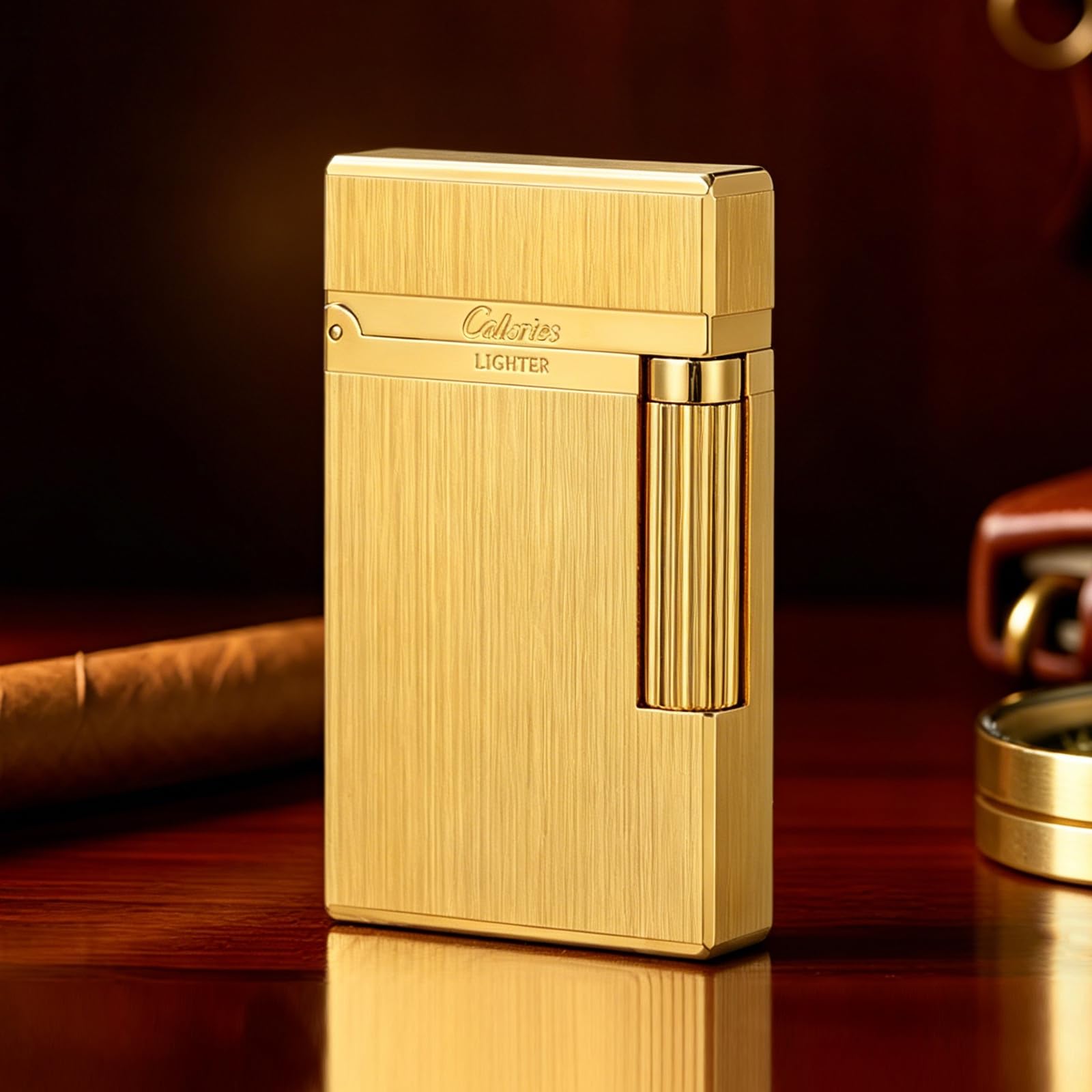 Premium Brass Lighter, Adjustable Soft Flame, Classic Ping Sound, Elegant Gift for Men, Father, Husband, Boyfriend (Gold)
