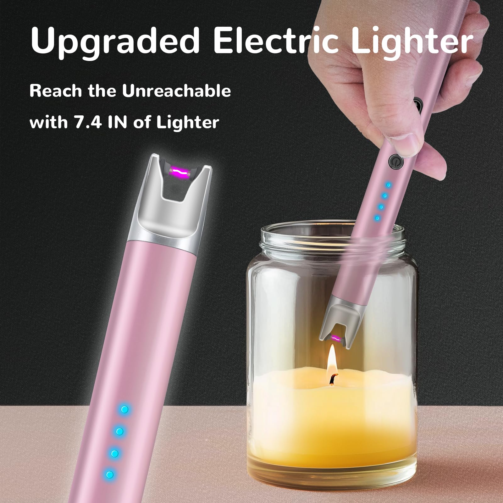 2 Pack Electric Candle Lighter USB Rechargeable Lighters Windproof Plasma Arc Lighters Flameless Type C Long Lighter with Safety Switch for Candle BBQ Camping Birthday Fireworks